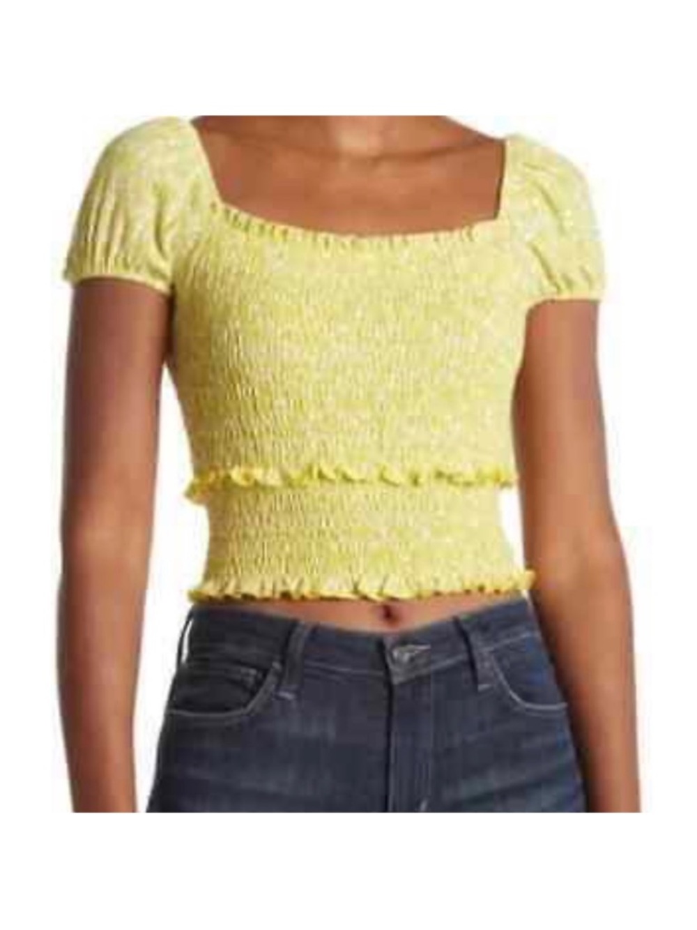 Lush Smocked Yellow & White Short Sleeve Crop Top